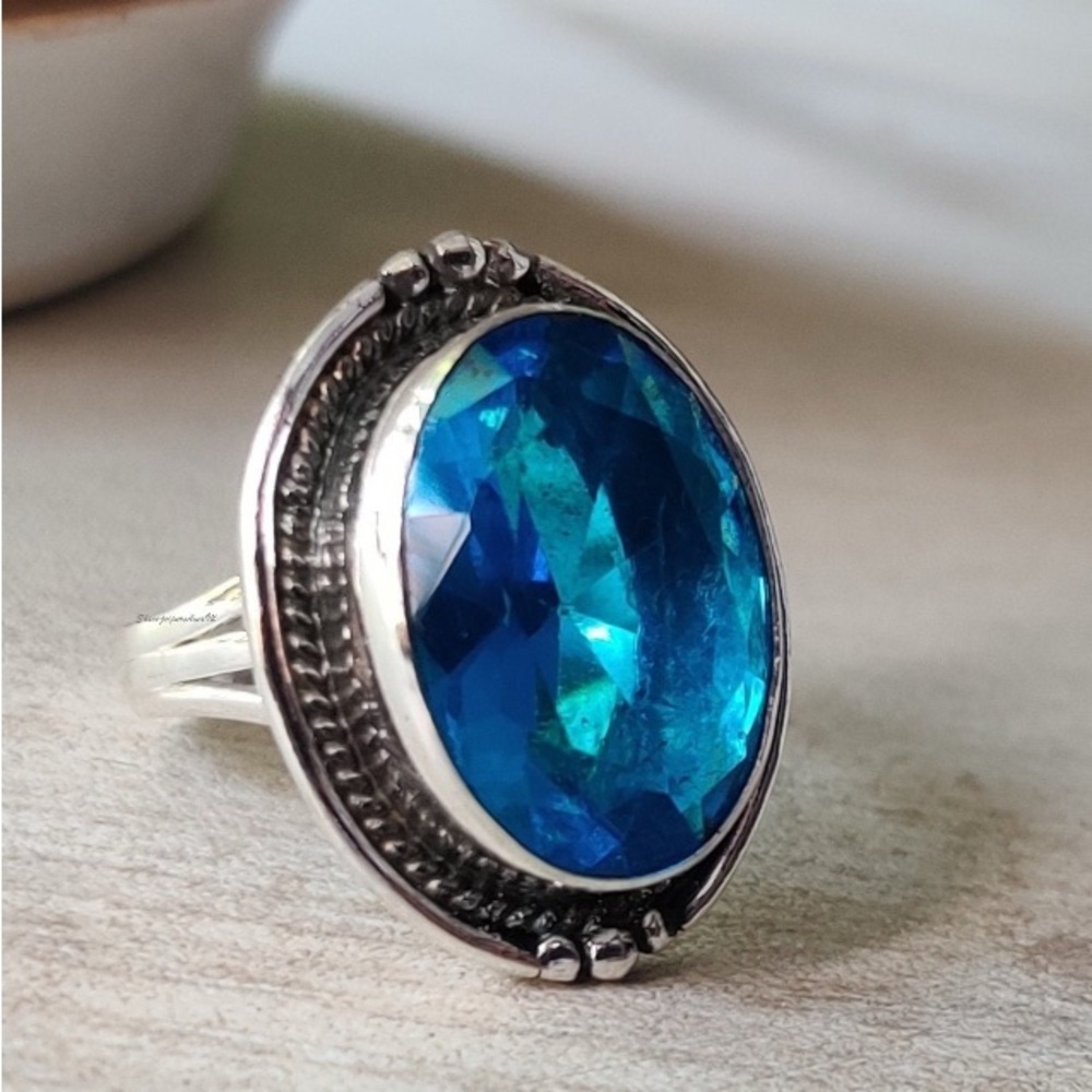 New Blue Topaz Sterling Ring Size 8